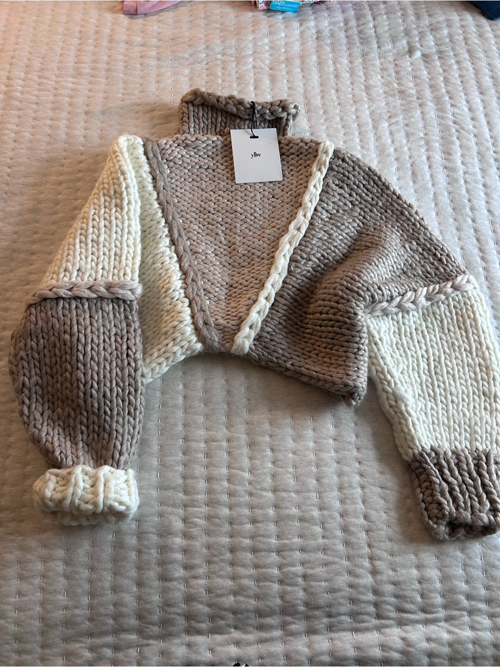 Yllw The Label Cropped Turtleneck Sweater in Cream & Taupe